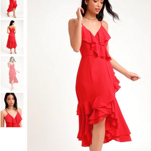 Dreamer's Dream Red Ruffled High-Low Dress Lulus